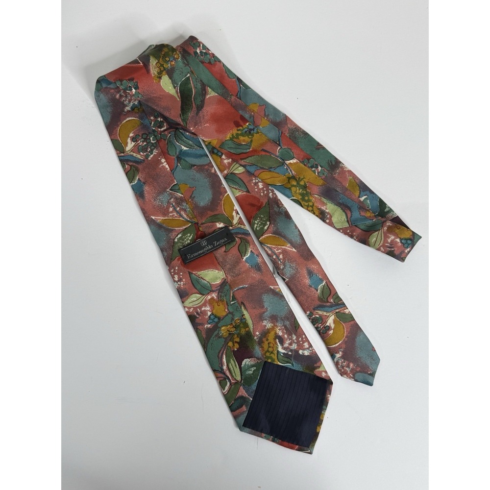 Ermenegildo Zegna Mens Tie Silk Green Pink Abstract Blue Italian Necktie Floral
